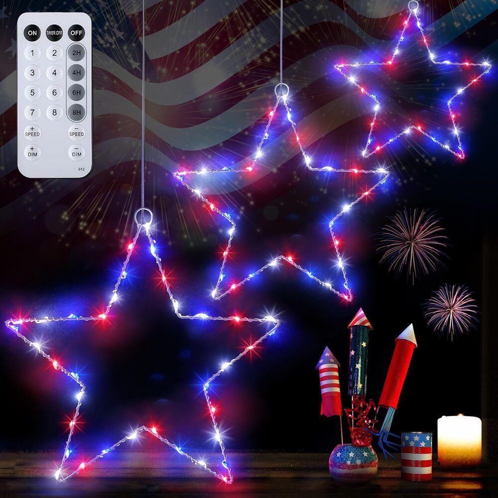 4074 3 Pack 4th of July Patriotic Decorations, 12 Inch 8 Mode Red White